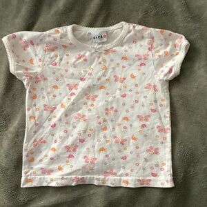 Girl Flower Shirt Size 3T w Butterfly & Turtle White Pink Orange Short Sleeve